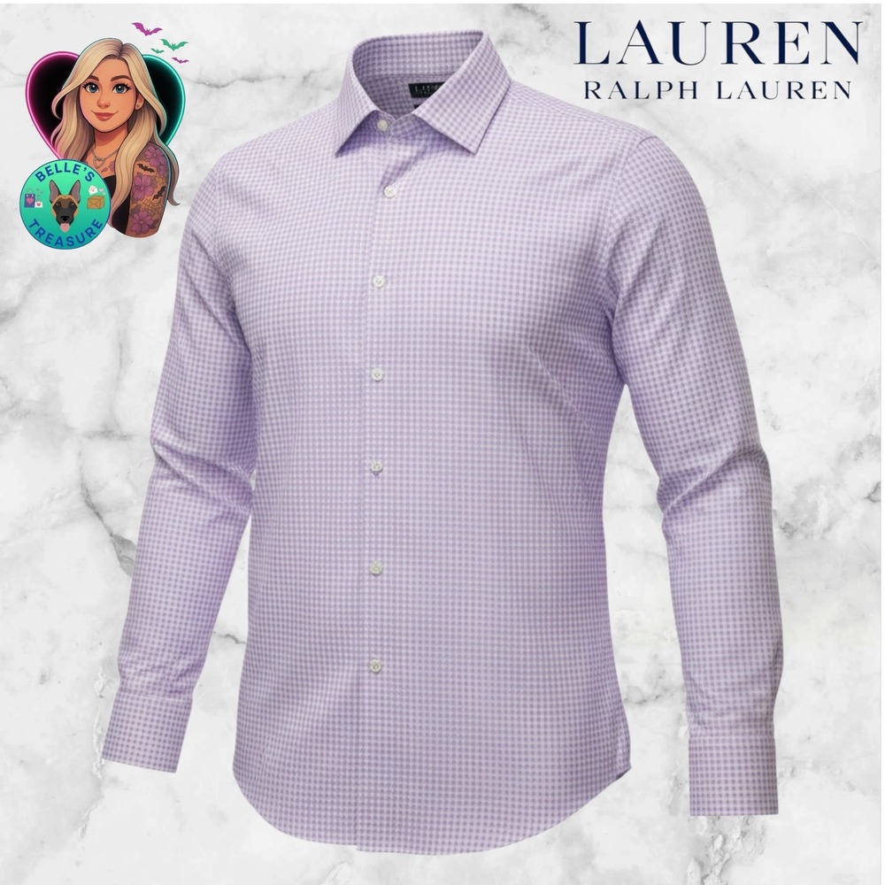 Ralph Laurenโ LRL Men's Large Purple Gingham Dress Shirt Regular Fit Stretch